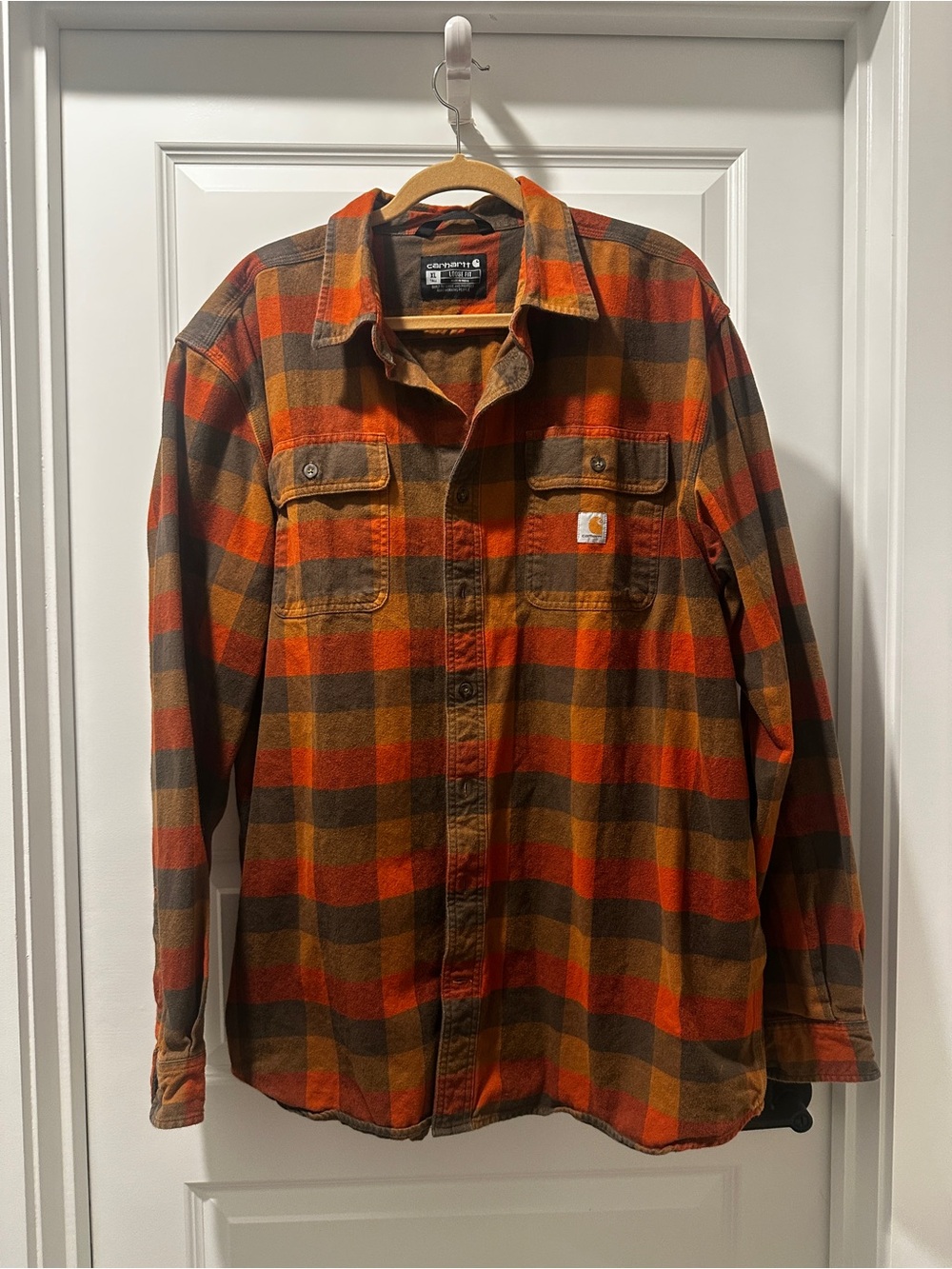 Carhartt Men’s Orange & Brown Plaid Shirt Jacket